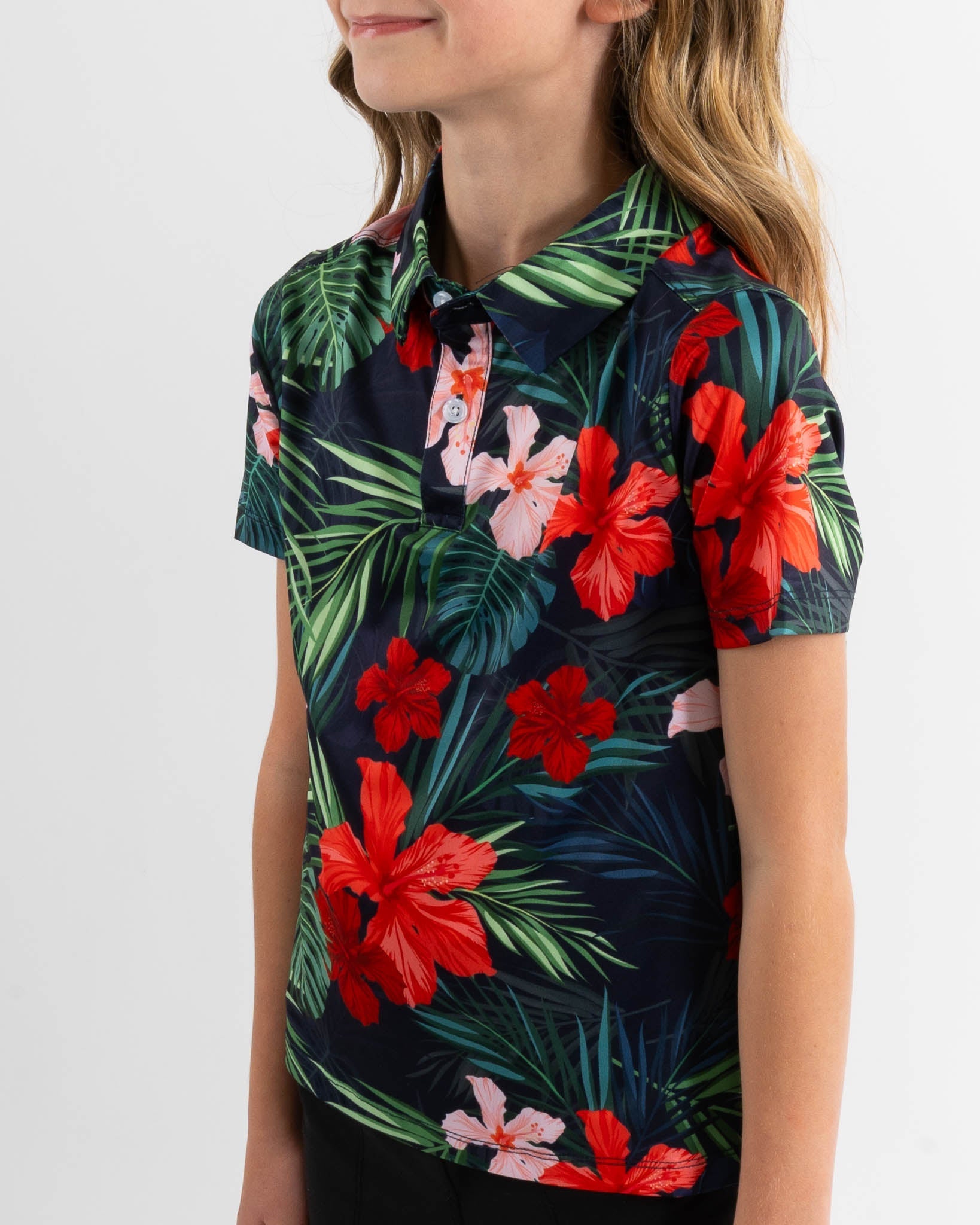 Youth Jungle Hibiscus Golf Polo - Yatta Golf