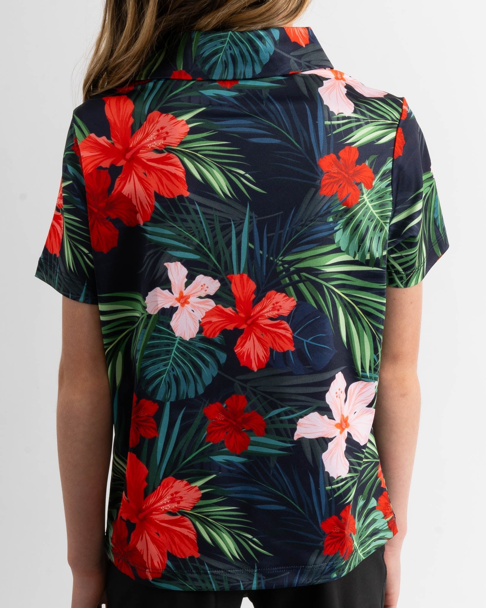 Youth Jungle Hibiscus Golf Polo - Yatta Golf